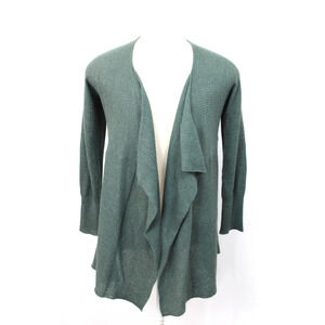 Eileen Fisher 100% Wool Open Front Dark Green Cardigan Size M